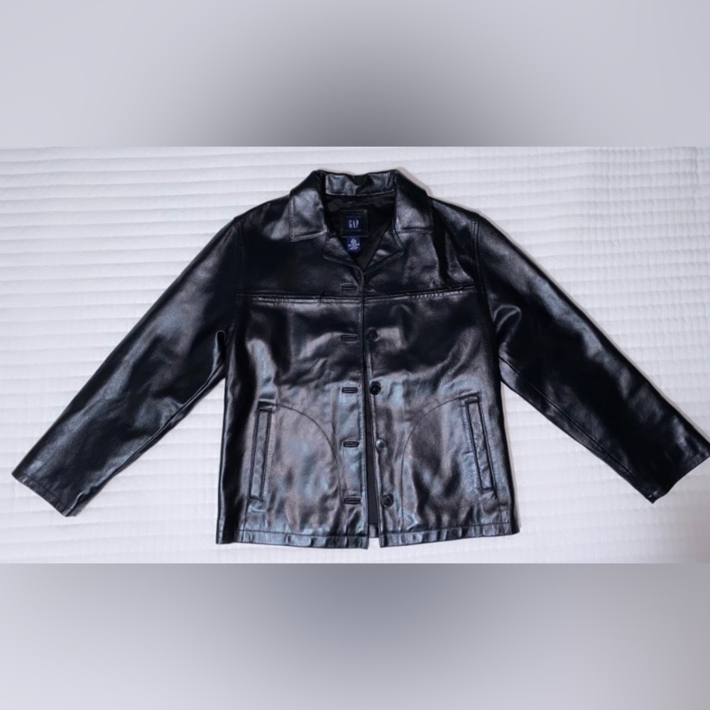 Kids GAP Black Genuine Leather Jacket Size XL
